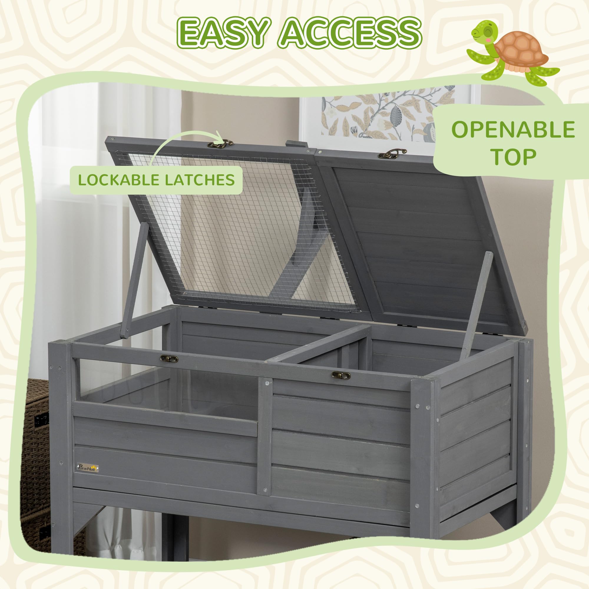 Pawhut Tortoise Habitat With Shelf Storage, Reptile Enclosure With Tray, Light Support Frame, Gray